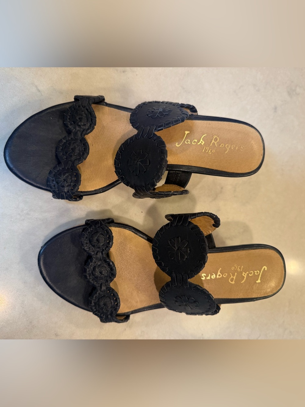 Jack Rogers Navy Blue Braided Circle Leather Slide Sandals- SZ 7-